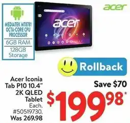 Walmart Acer Iconia Tab P10 10.4" Tablet offer