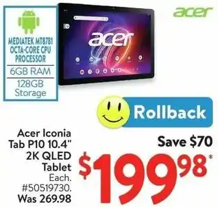 Walmart Acer Iconia Tab P10 10.4" Tablet offer