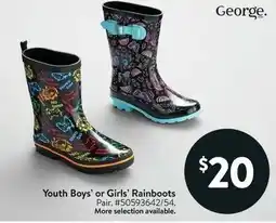 Walmart George Youth Boys' or Girls' Rainboots offer