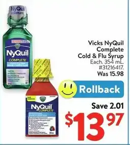 Walmart Vicks NyQuil Complete Cold & Flu Syrup offer