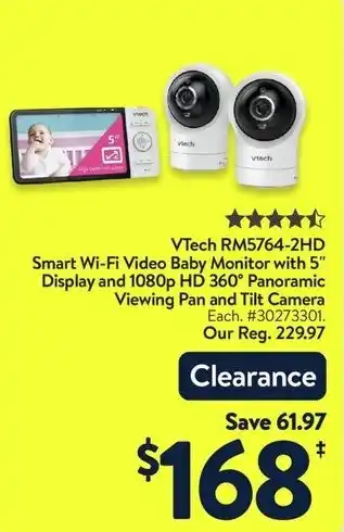 Walmart VTech RM5764-2HD Smart Wi-Fi Video Baby Monitor with 5" Display and 1080p HD 360° Panoramic Viewing Pan and Tilt Camera offer