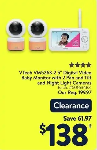 Walmart VTech VM5263-2 5" Digital Video Baby Monitor with 2 Pan and Tilt and Night Light Cameras offer