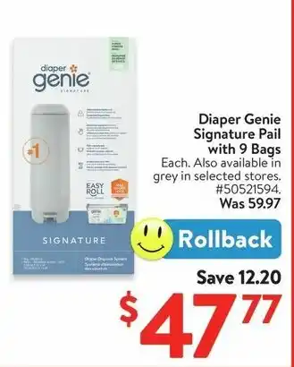 Walmart Diaper Genie Signature Pail with 9 Bags offer