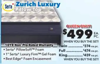 Surplus Furniture Zurich Luxury Plush Pillow Top Queen Mattress Set offer