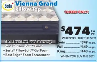 Surplus Furniture Vienna Grand Medium Pillow Top Queen Mattress Set offer