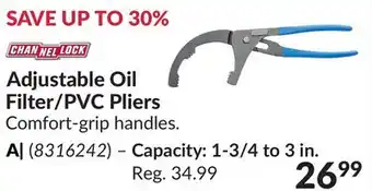 Princess Auto Adjustable Oil Filter/PVC Pliers offer