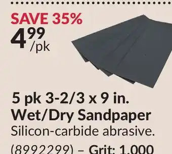 Princess Auto 5 pk 3-2/3 x 9 in. Wet/Dry Sandpaper offer