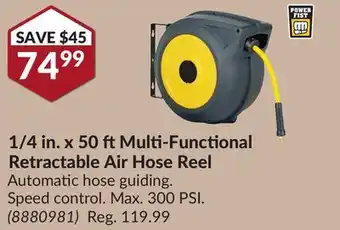 Princess Auto 1/4 in. x 50 ft Multi-Functional Retractable Air Hose Reel offer