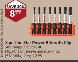 Princess Auto 8 pc 2 in. Star Power Bits with Clip offer