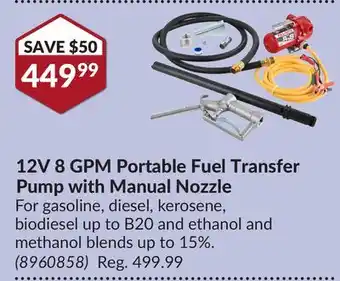 Princess Auto 12V 8 GPM Portable Fuel Transfer Pump with Manual Nozzle offer