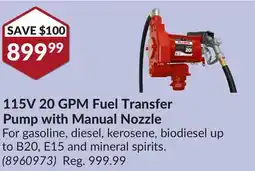 Princess Auto 115V 20 GPM Fuel Transfer Pump with Manual Nozzle offer