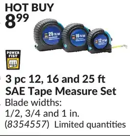 Princess Auto 3 pc 12, 16 and 25 ft SAE Tape Measure Set offer