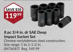 Princess Auto 8 pc 3/4 in. dr SAE Deep Impact Socket Set offer