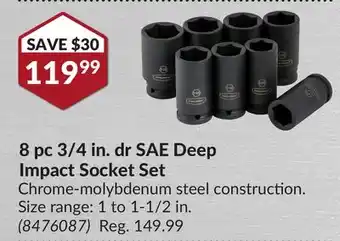 Princess Auto 8 pc 3/4 in. dr SAE Deep Impact Socket Set offer