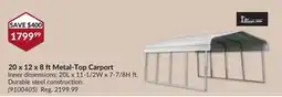 Princess Auto 20 x 12 x 8 ft Metal-Top Carport offer