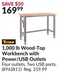 Princess Auto 1,000 lb Wood-Top Workbench with Power/USB Outlets offer