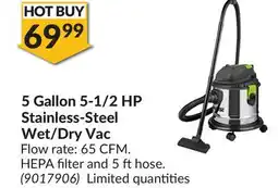 Princess Auto 5 Gallon 5-1/2 HP Stainless-Steel Wet/Dry Vac offer