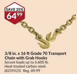 Princess Auto 3/8 in. x 16 ftGrade 70 Transport Chain with Grab Hooks offer