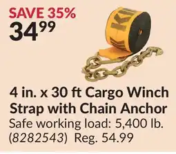 Princess Auto 4 in. x 30 ftCargo Winch Strap with Chain Anchor offer