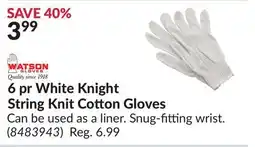 Princess Auto 6 pr White Knight String Knit Cotton Gloves offer