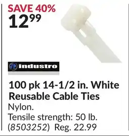 Princess Auto 100 pk 14-1/2 in. White Reusable Cable Ties offer