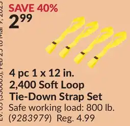 Princess Auto 4 pc 1 x 12 in. 2, 400 Soft Loop Tie-Down Strap Set offer