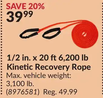 Princess Auto 20 6, 200 lb Kinetic Recovery Rope offer