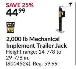 Princess Auto 2,000 lb Mechanical Implement Trailer Jack offer