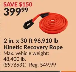 Princess Auto 2 in. x 30 ft 96, 910 lb Kinetic Recovery Rope offer