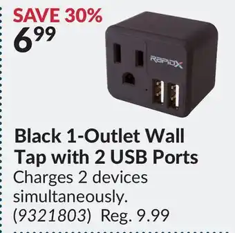 Princess Auto Black 1-Outlet Wall Tap 2 USB Ports offer