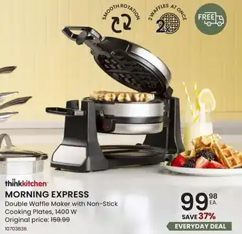 Stokes MORNING EXPRESS Double Waffle Maker with Non-Stick Cooking Plates offer