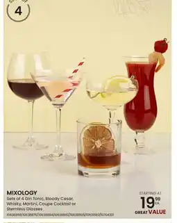 Stokes MIXOLOGY Sets of 4 Gin Tonic, Bloody Cesar, Whisky, Martini, Coupe Cocktail or Stemless Glasses offer