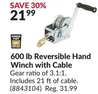 Princess Auto 600 lb Reversible Hand Winch with Cable offer