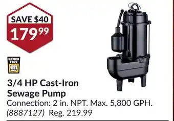 Princess Auto 3/4 HP Cast-Iron Sewage Pump offer