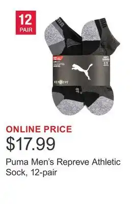 Costco Puma Men's Repreve Athletic Sock, 12-pair offer