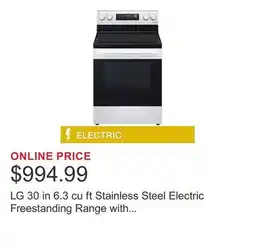 Costco LG 30 in 6.3 cu ft Stainless Steel Electric Freestanding Range with EasyClean Technology offer