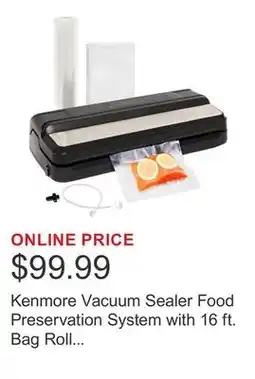 Costco Kenmore Vacuum Sealer Food Preservation System with 16 ft. Bag Roll & Bags offer