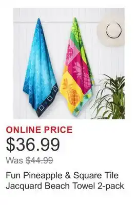 Costco Fun Pineapple & Square Tile Jacquard Beach Towel 2-pack offer