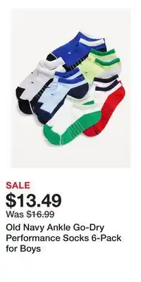 Old Navy Old Navy Ankle Go-Dry Performance Socks 6-Pack for Boys offer