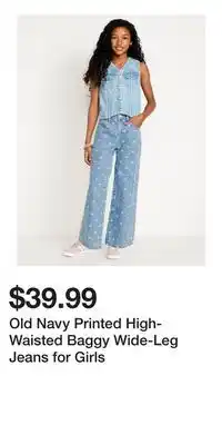 Old Navy Old Navy Printed High-Waisted Baggy Wide-Leg Jeans for Girls offer