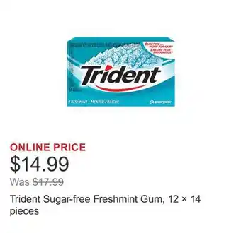 Costco Trident Sugar-free Freshmint Gum, 12 × 14 pieces offer