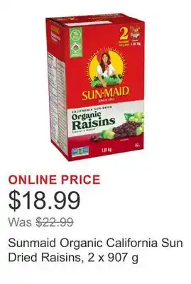 Costco Sunmaid Organic California Sun Dried Raisins, 2 x 907 g offer