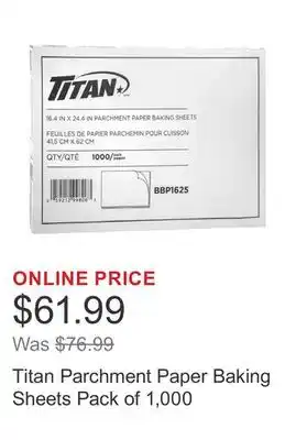 Costco Titan Parchment Paper Baking Sheets Pack of 1,000 offer