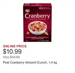 Costco Post Cranberry Almond Crunch, 1.4 kg offer