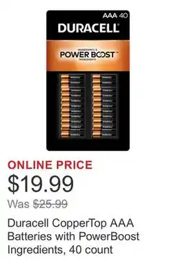 Costco Duracell CopperTop AAA Batteries with PowerBoost Ingredients, 40 count offer