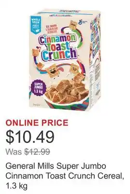 Costco General Mills Super Jumbo Cinnamon Toast Crunch Cereal, 1.3 kg offer