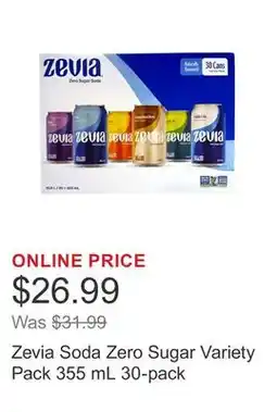 Costco Zevia Soda Zero Sugar Variety Pack 355 mL 30-pack offer