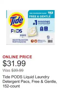 Costco Tide PODS Liquid Laundry Detergent Pacs, Free & Gentle, 152-count offer