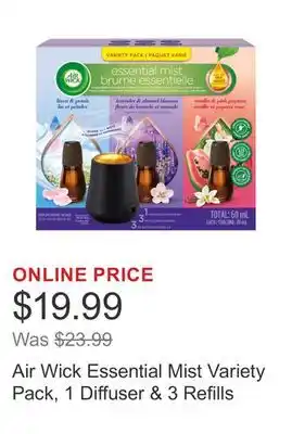 Costco Air Wick Essential Mist Variety Pack, 1 Diffuser & 3 Refills offer