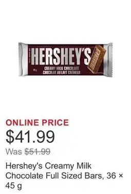 Costco Hershey's Creamy Milk Chocolate Full Sized Bars, 36 × 45 g offer